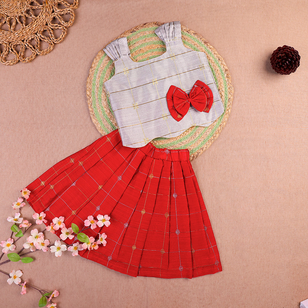 Silver & Red Raw Silk Festive Set