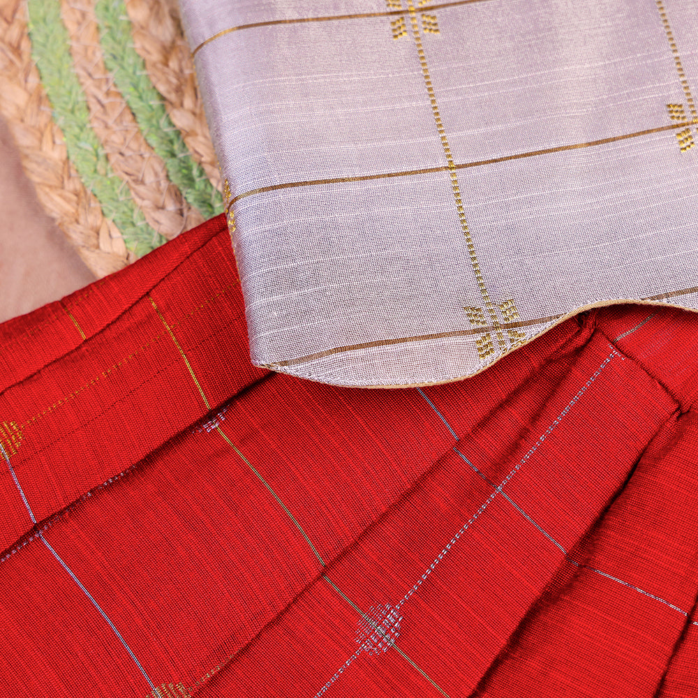 Silver & Red Raw Silk Festive Set