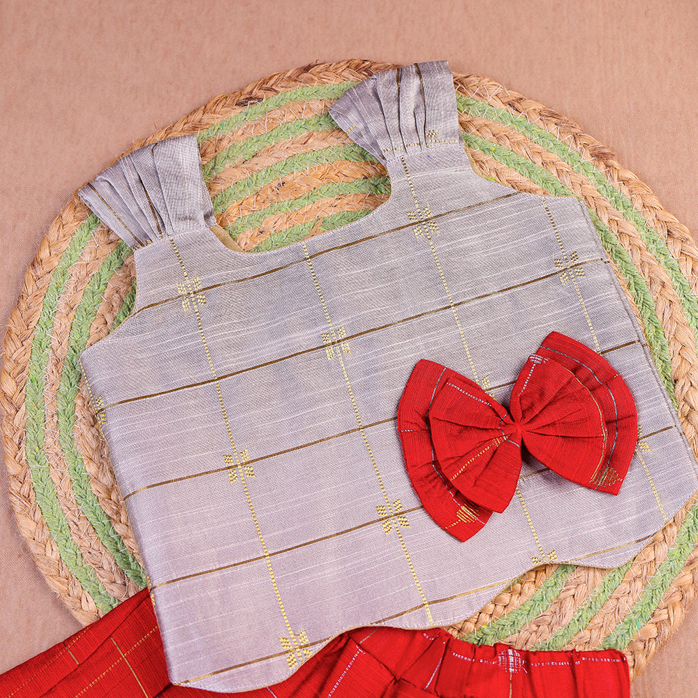 Silver & Red Raw Silk Festive Set