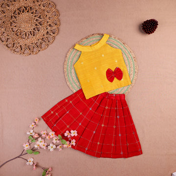 Sunshine Yellow & Red Raw Silk Set