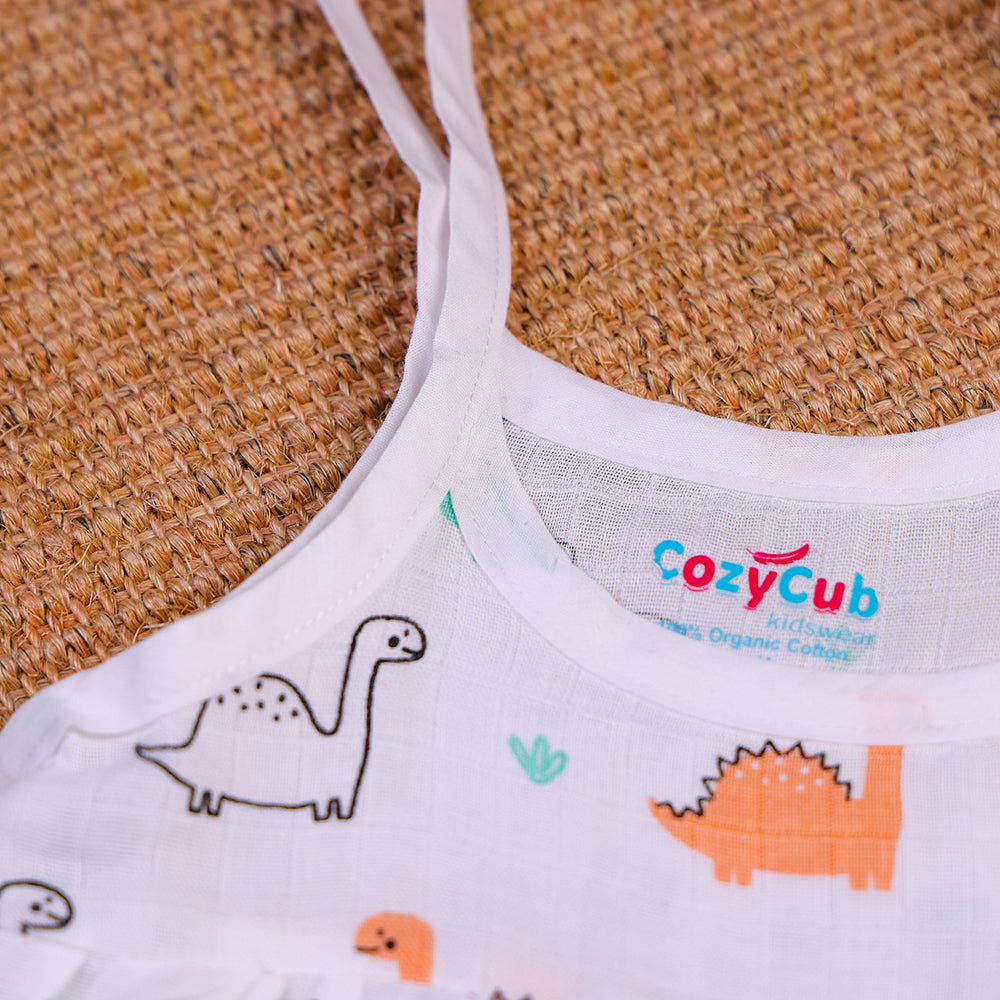 Playful Dinosaurs Two-Layered Organic Muslin Frock