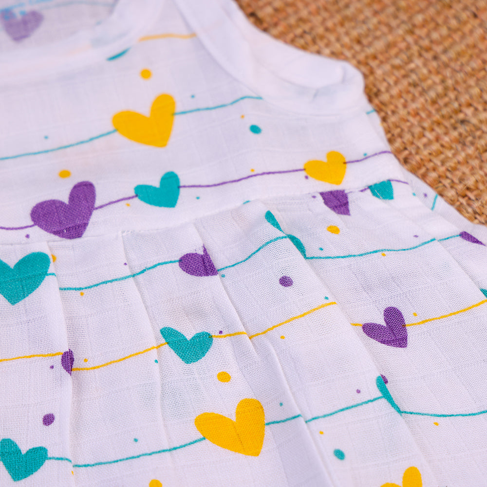 Lovely Hearts Two-Layered Organic Muslin Frock