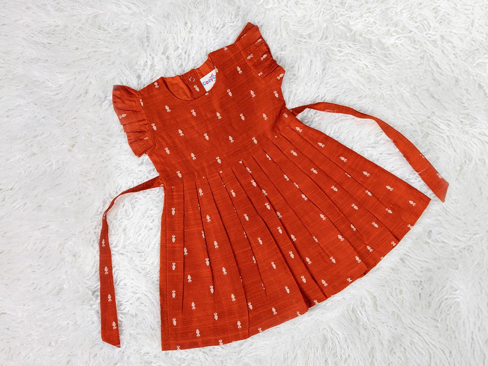 Rust Orange Raw Silk Frock with Soft Lining