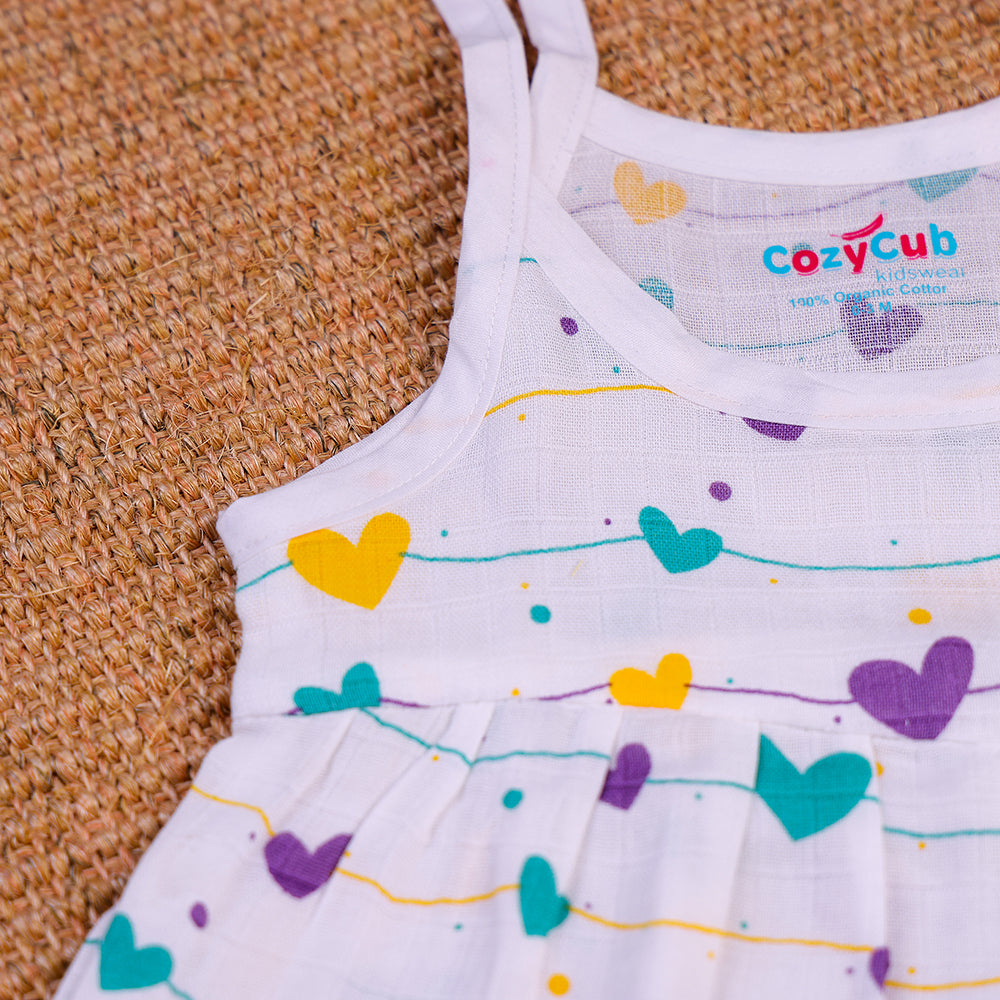 Lovely Hearts Two-Layered Organic Muslin Frock