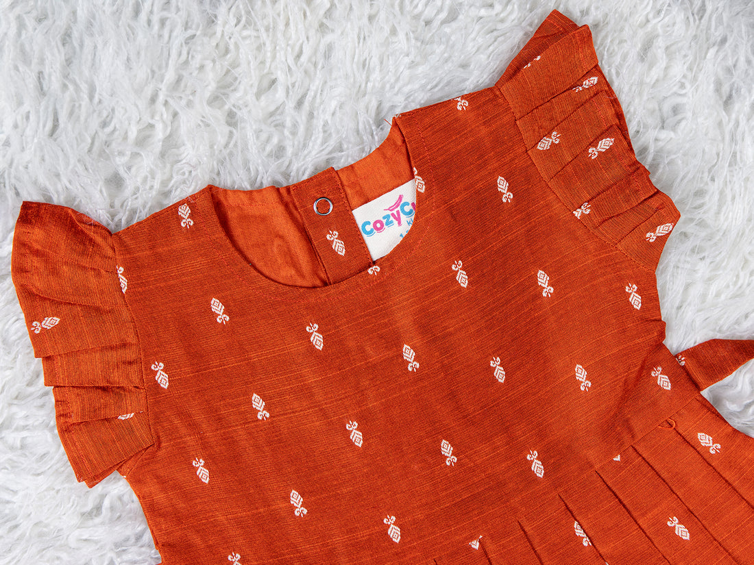 Rust Orange Raw Silk Frock with Soft Lining