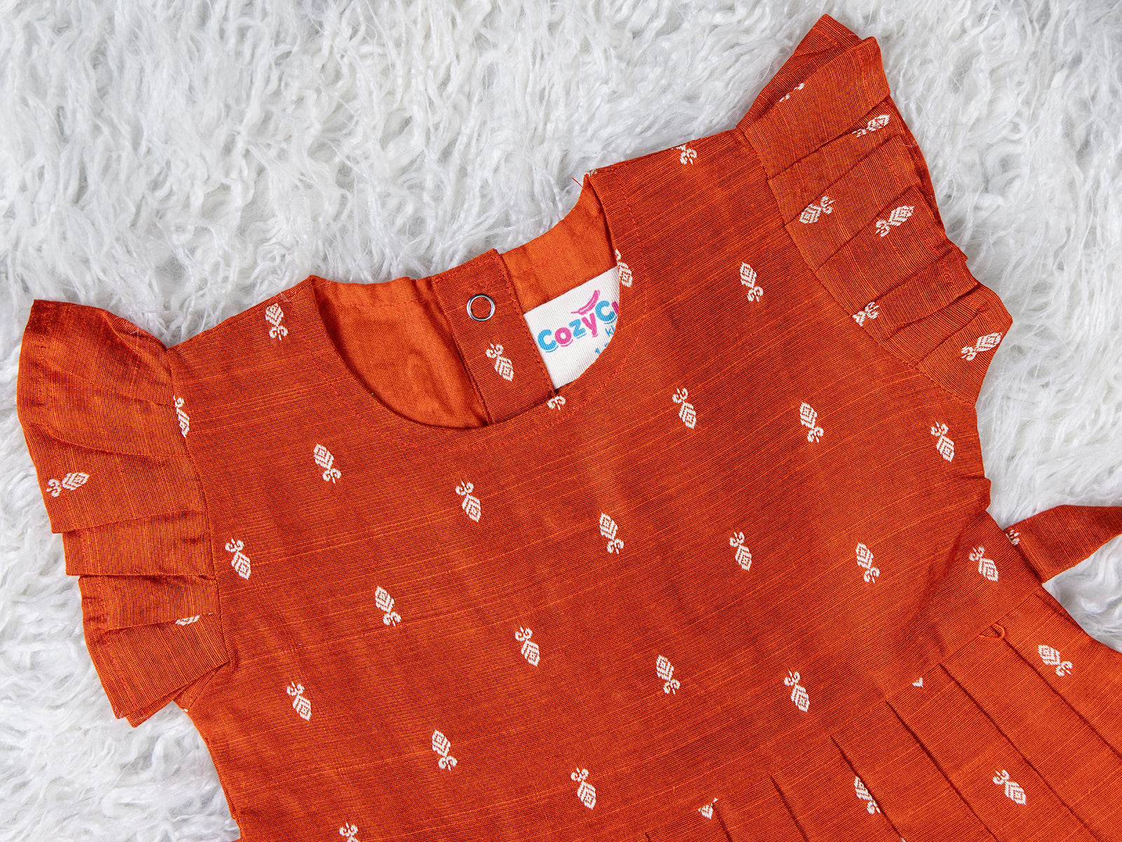 Rust Orange Raw Silk Frock with Soft Lining