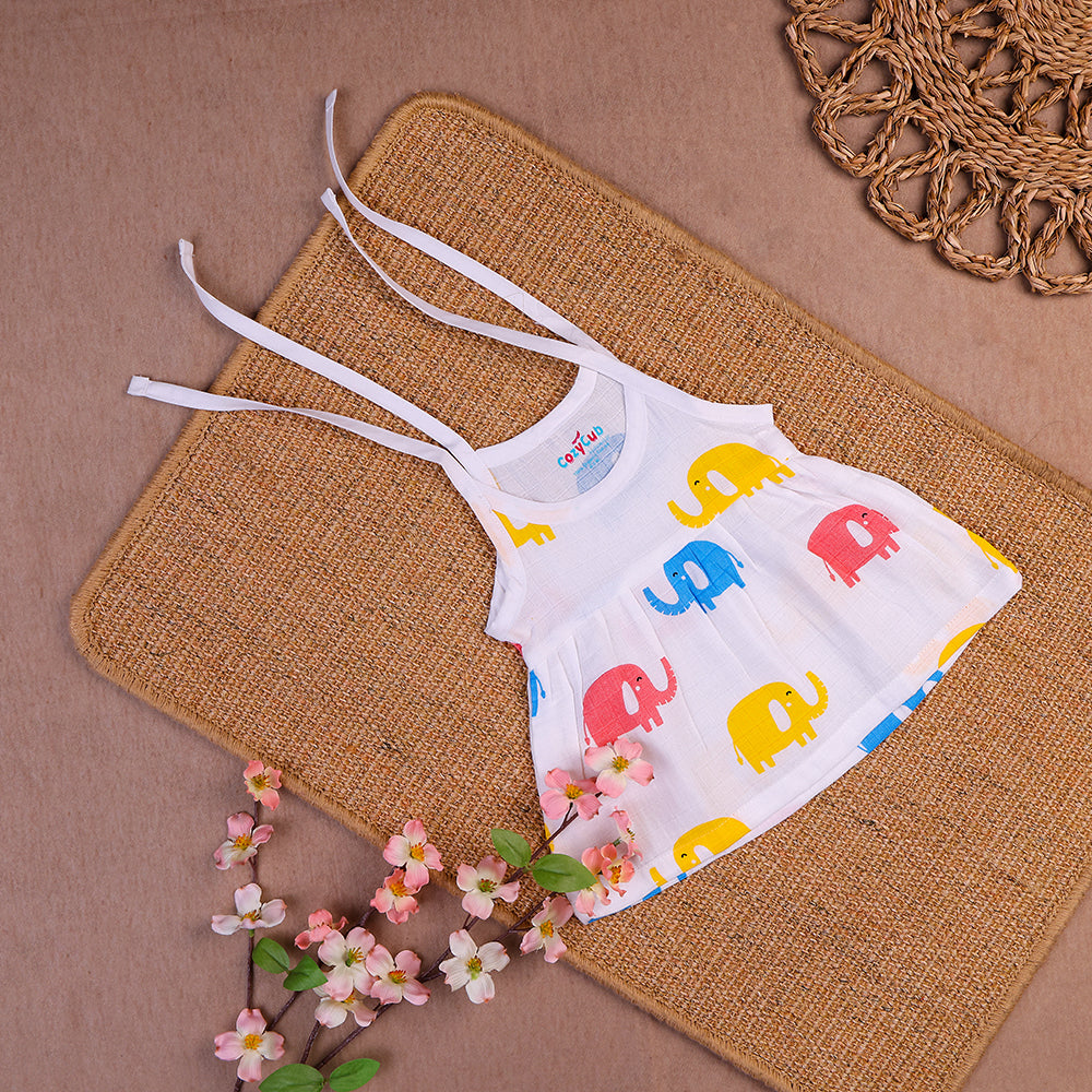 Adorable Elephants Two-Layered Organic Muslin Frock