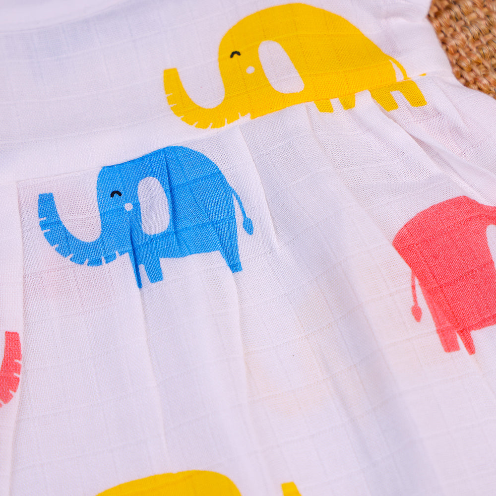 Adorable Elephants Two-Layered Organic Muslin Frock