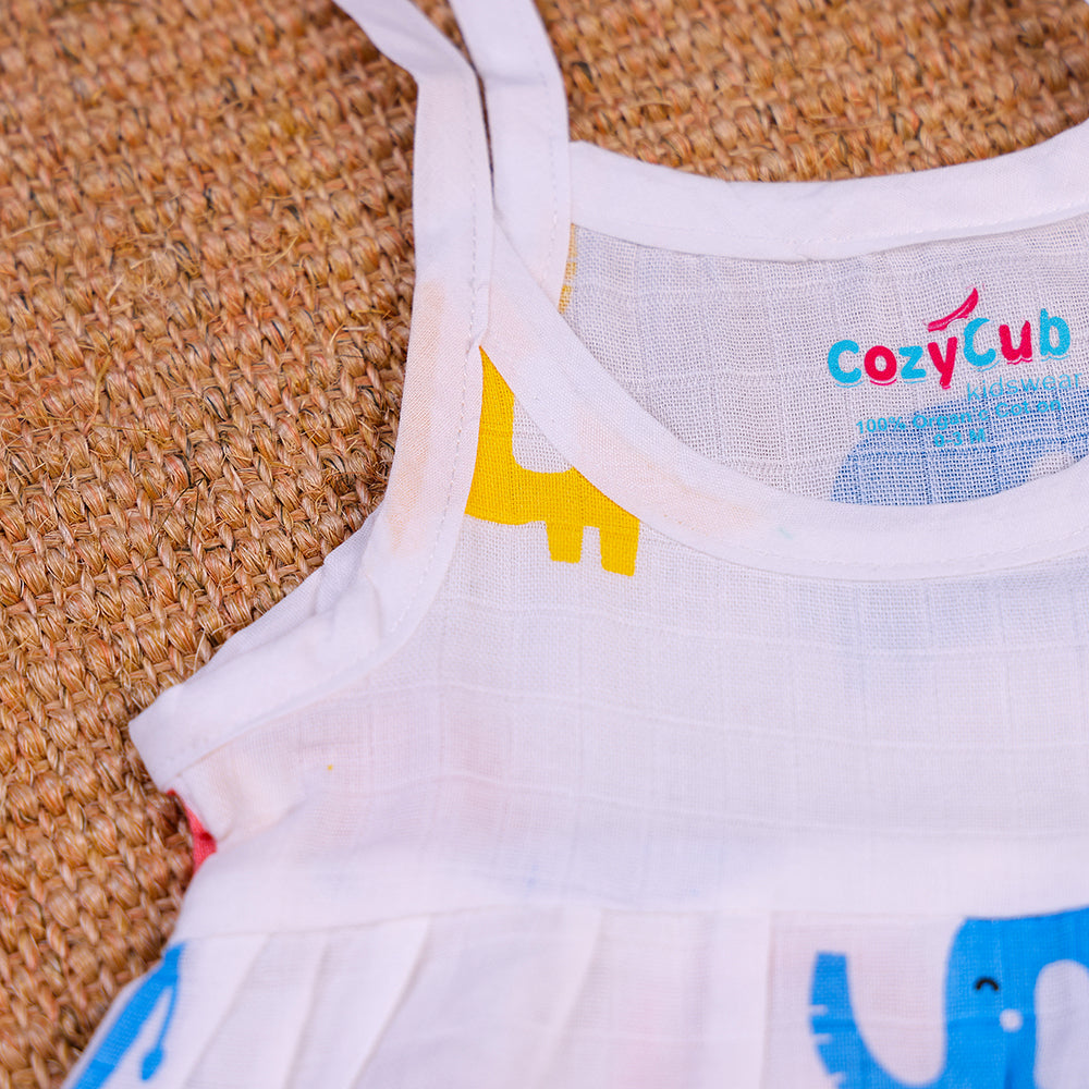 Adorable Elephants Two-Layered Organic Muslin Frock