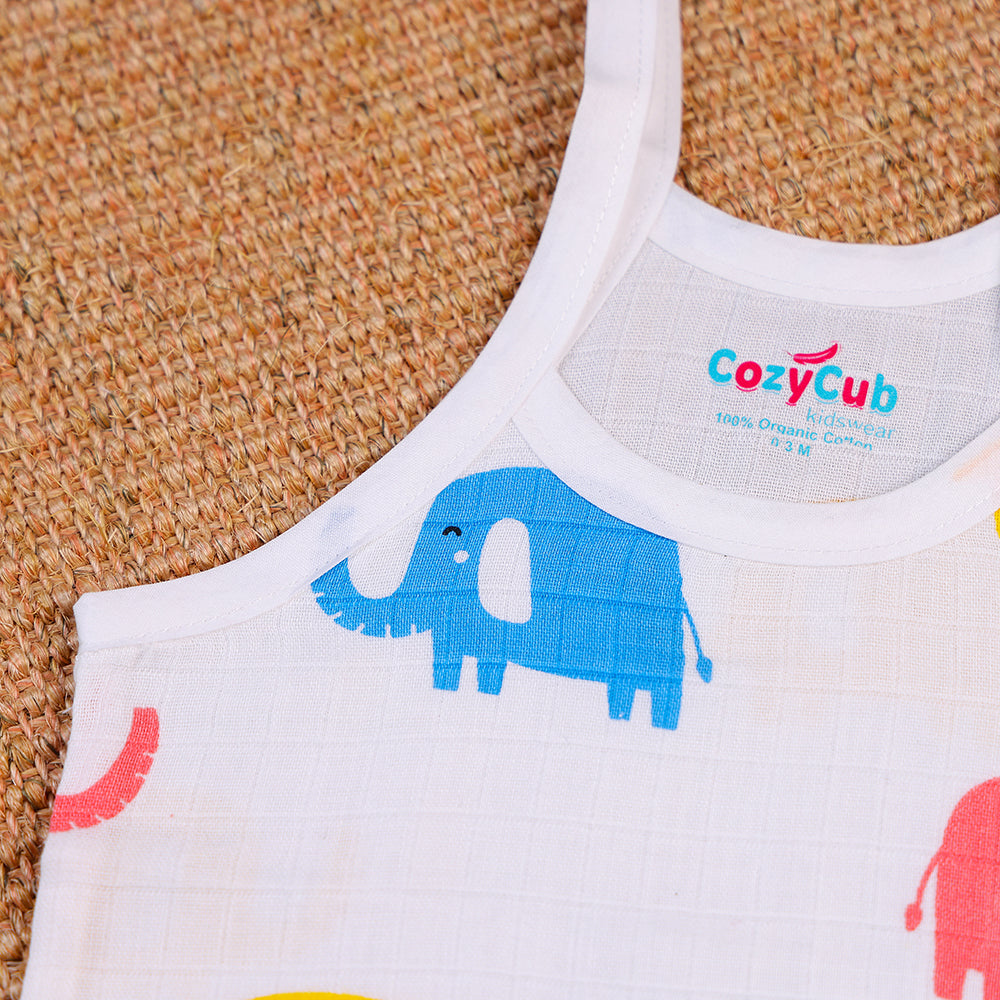 Adorable Elephants Two-Layered Organic Muslin Knot Jabla