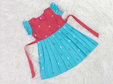 Pink and Sky Blue Frock with Lining