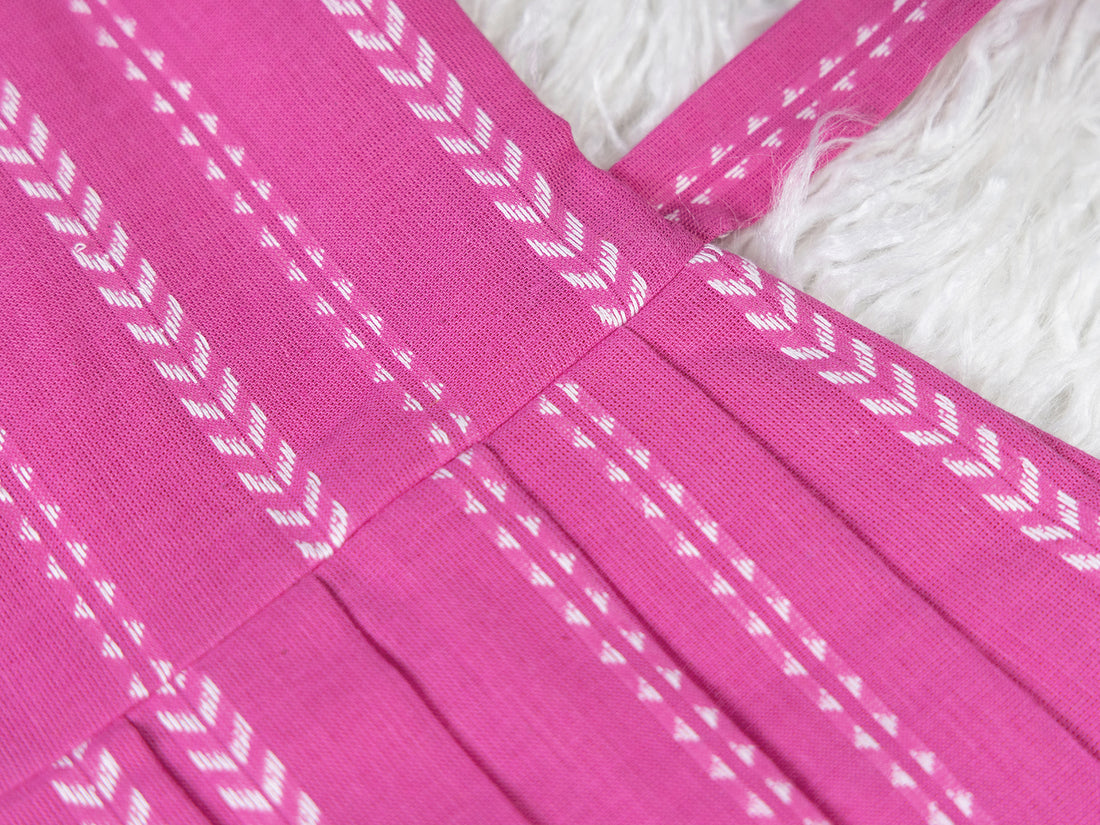 Pink Cotton Frock with White Embroidery