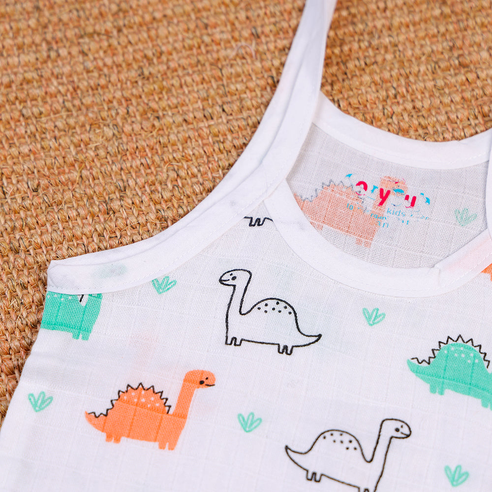 Playful Dinosaurs Two-Layered Organic Muslin Knot Jabla with Nappy Set