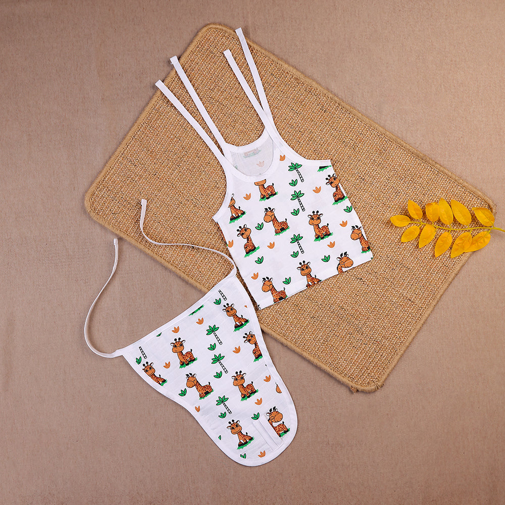 Cheerful Giraffes Two-Layered Organic Muslin Knot Jabla with Nappy Set