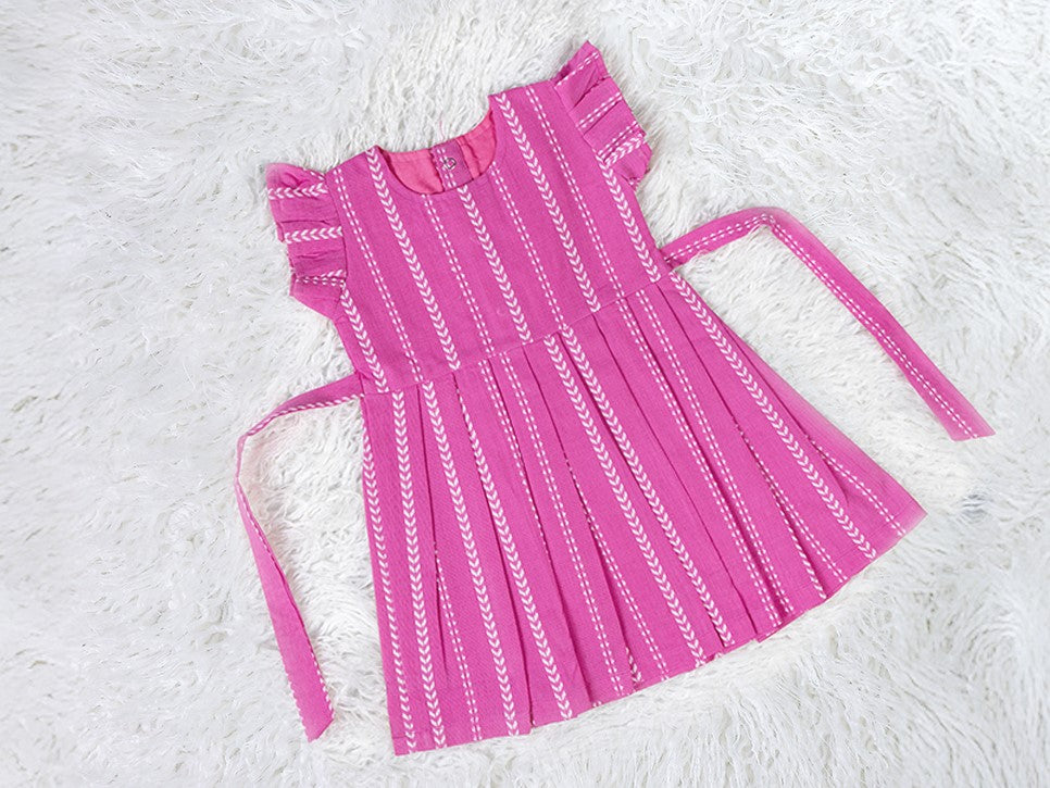 Pink Cotton Frock with White Embroidery