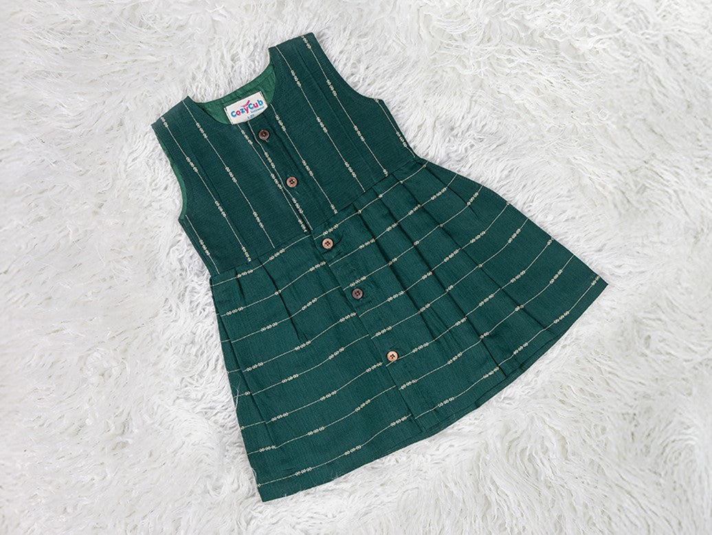 Bottle Green Raw Silk Frock with Lining