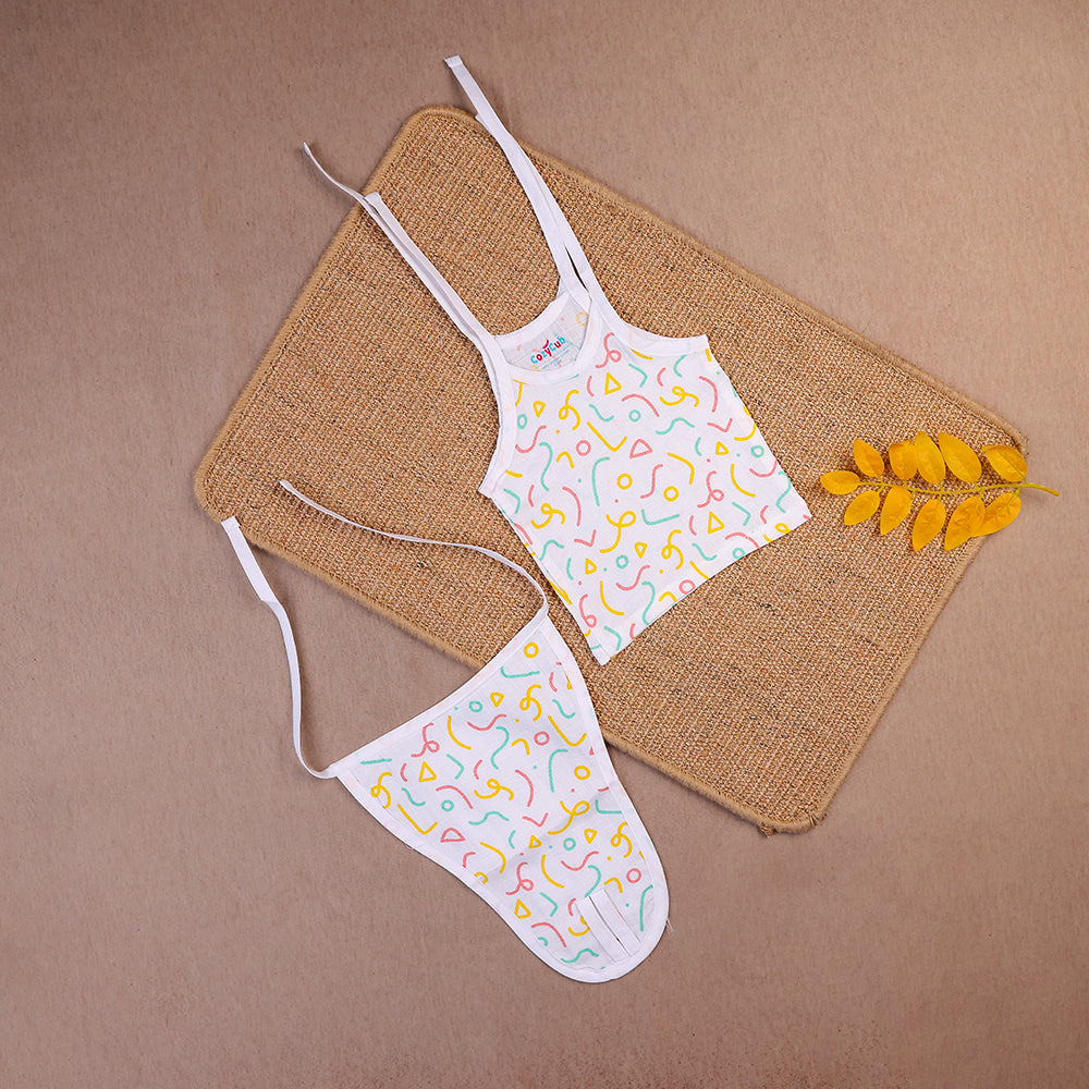 Vibrant Confetti Two-Layered Organic Muslin Knot Jabla with Nappy Set