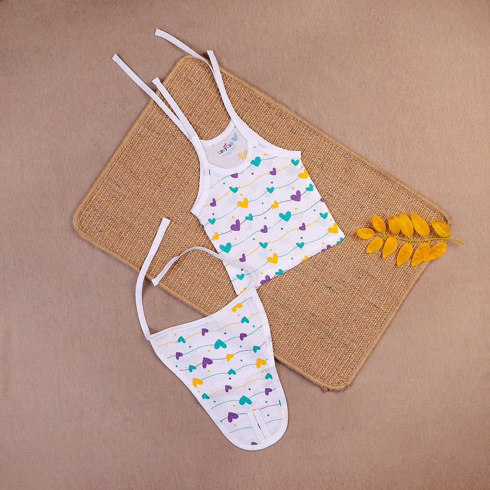 Lovely Hearts Two-Layered Organic Muslin Knot Jabla with Nappy Set