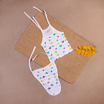 Lovely Hearts Two-Layered Organic Muslin Knot Jabla with Nappy Set