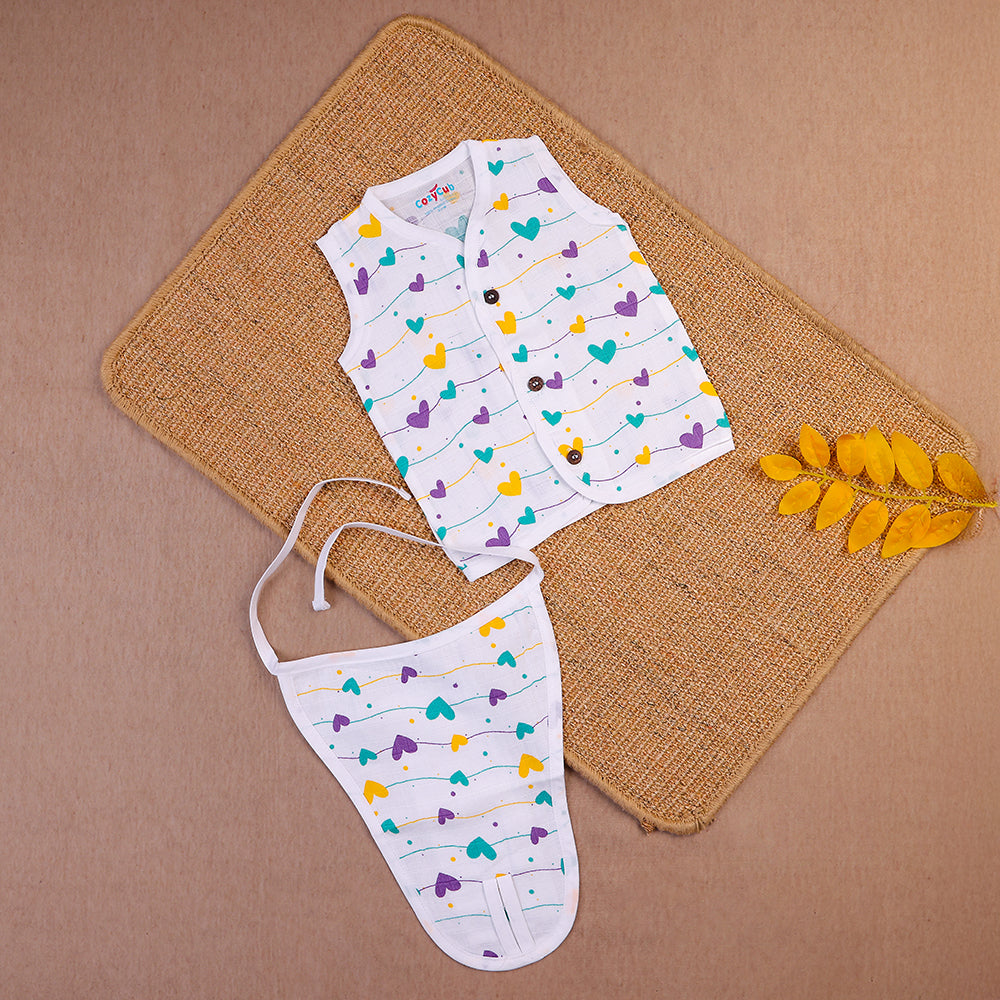 Lovely Hearts Two-Layered Organic Muslin Jabla with Nappy Set