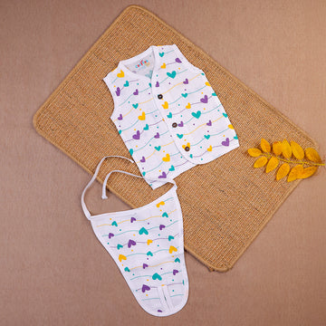 Lovely Hearts Two-Layered Organic Muslin Jabla with Nappy Set
