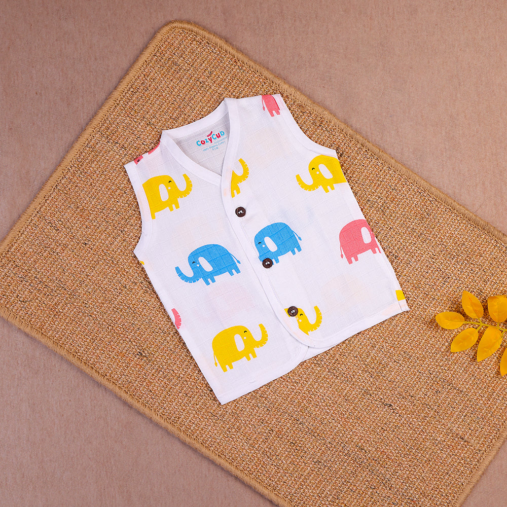 Adorable Elephants Two-Layered Organic Muslin Jabla