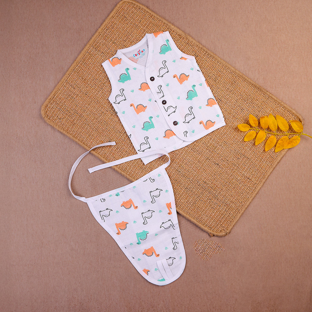 Playful Dinosaurs Two-Layered Organic Muslin Jabla with Nappy Set