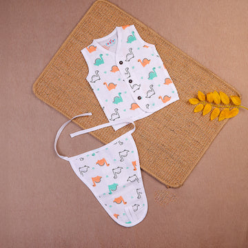 Playful Dinosaurs Two-Layered Organic Muslin Jabla with Nappy Set