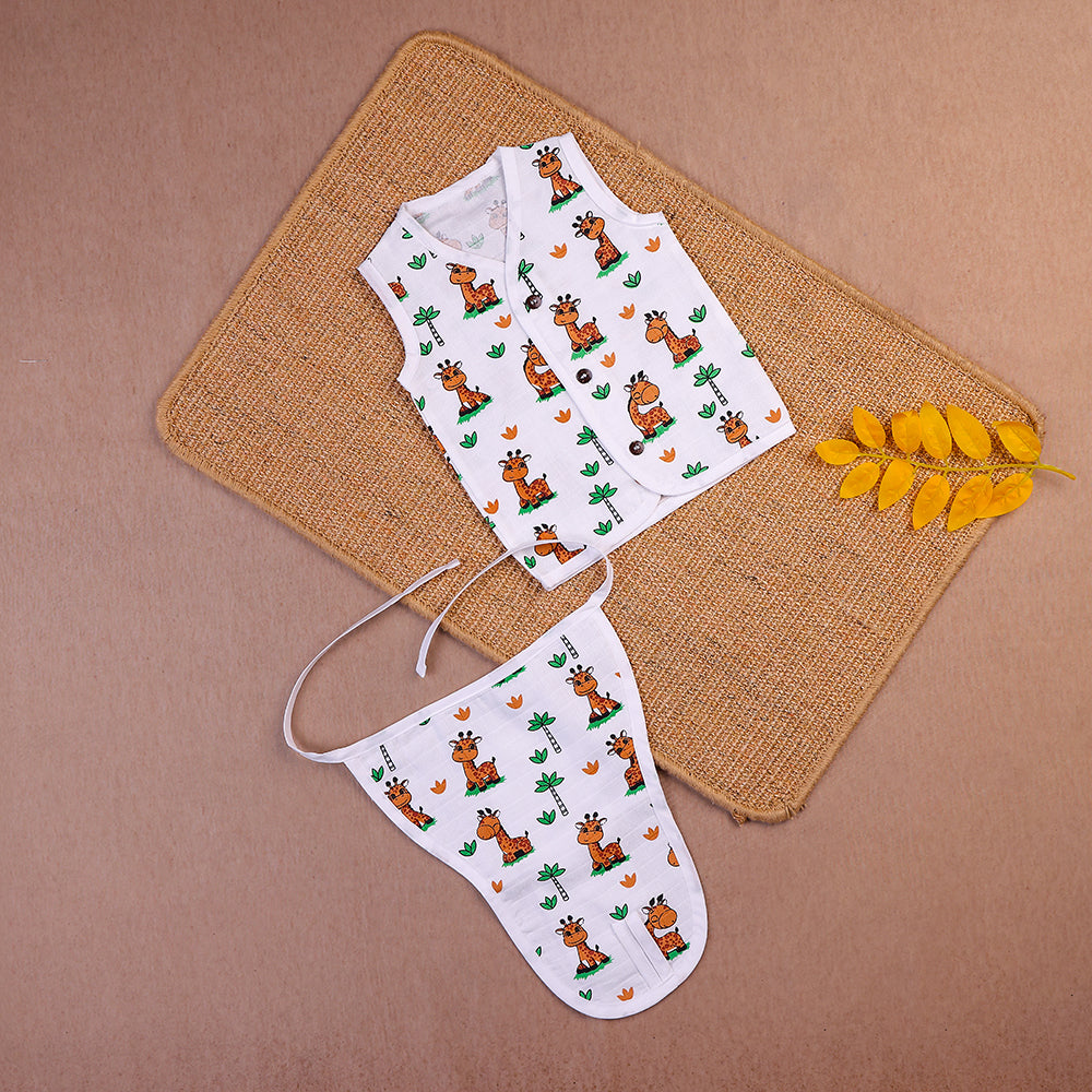 Cheerful Giraffes Two-Layered Organic Muslin Jabla with Nappy Set