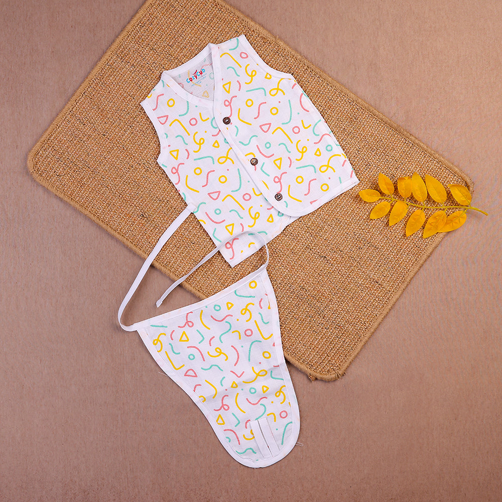Vibrant Confetti Two-Layered Organic Muslin Jabla with Nappy Set
