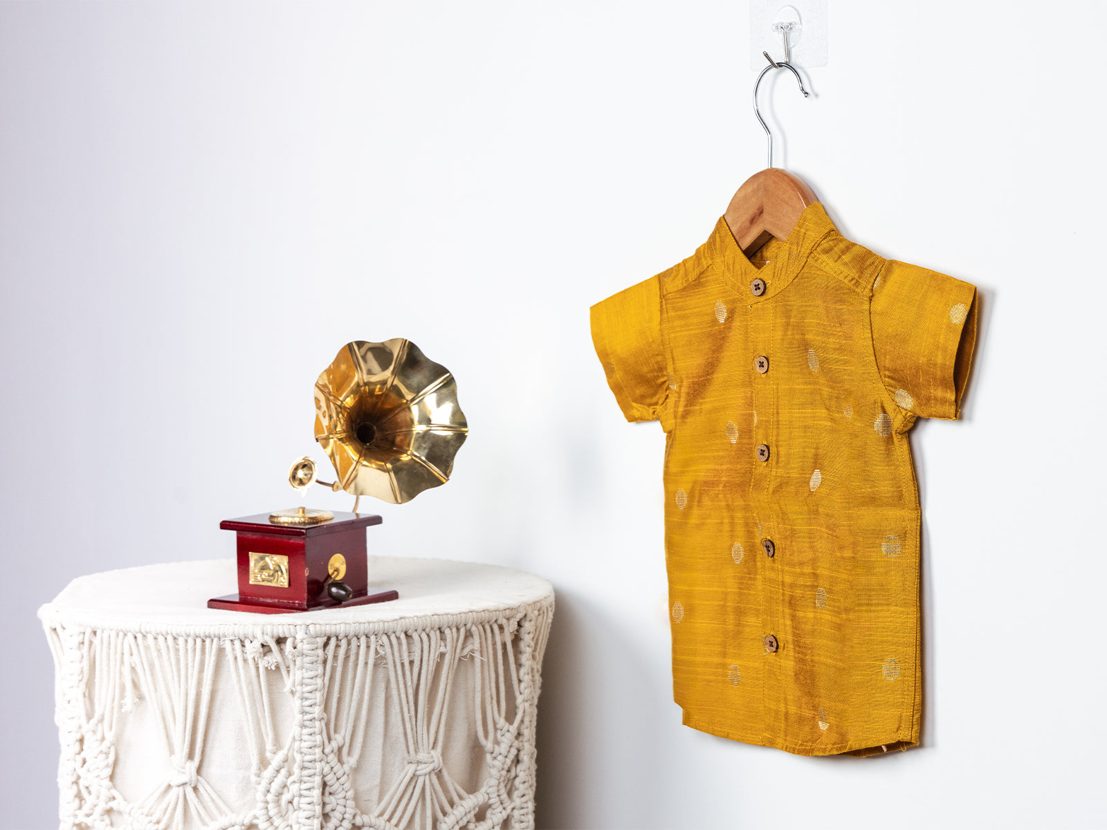 Golden Yellow Raw Silk Shirt with Buti Work