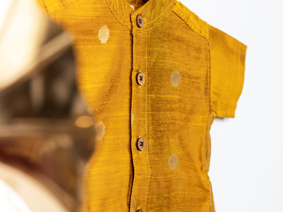 Golden Yellow Raw Silk Shirt with Buti Work