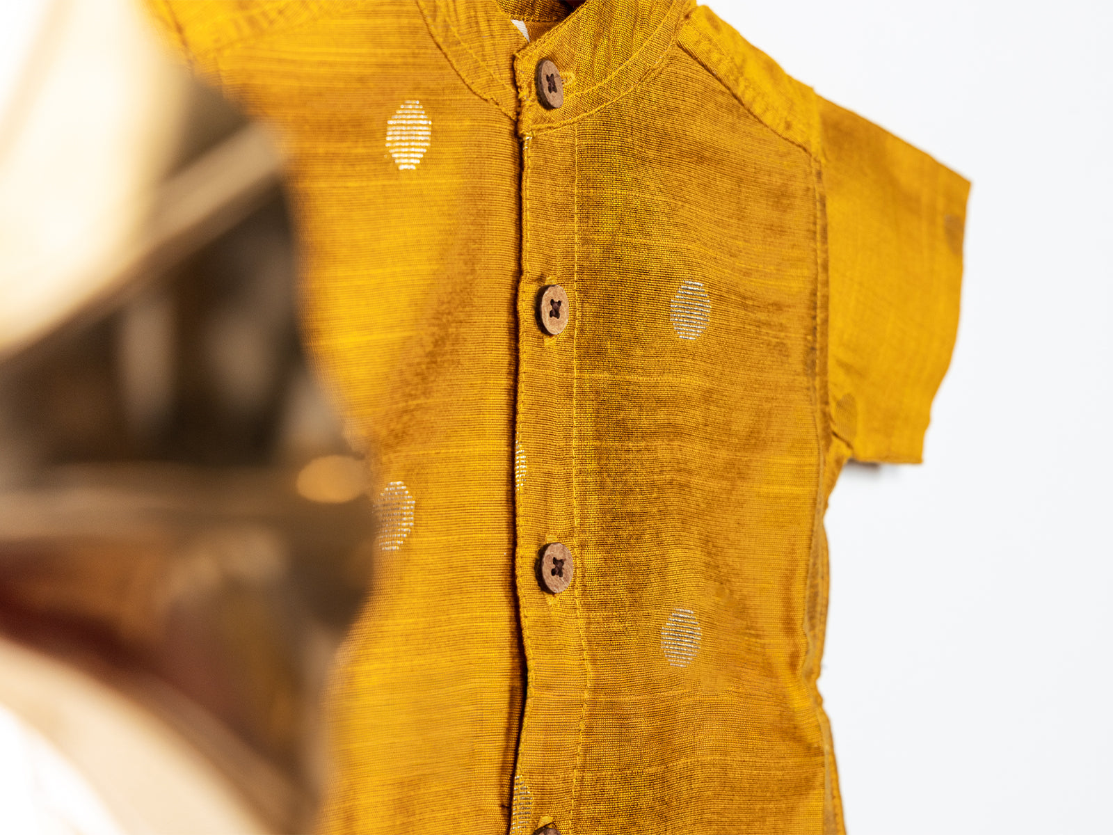 Golden Yellow Raw Silk Shirt with Buti Work