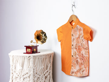 Orange Raw Silk Kurta with Brocade Pane