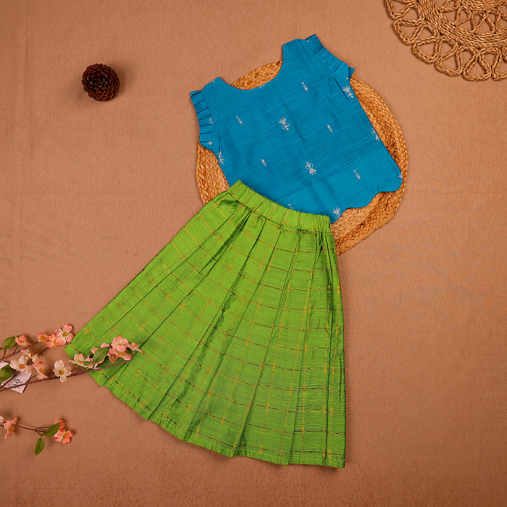 Aqua Blue & Lime Green Top and Skirt Set