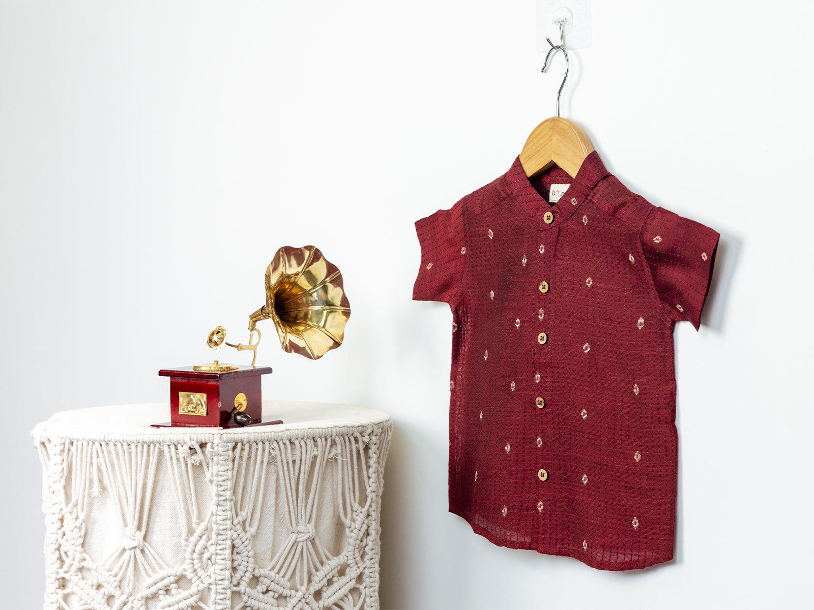 Maroon Raw Silk Shirt with Golden Buti