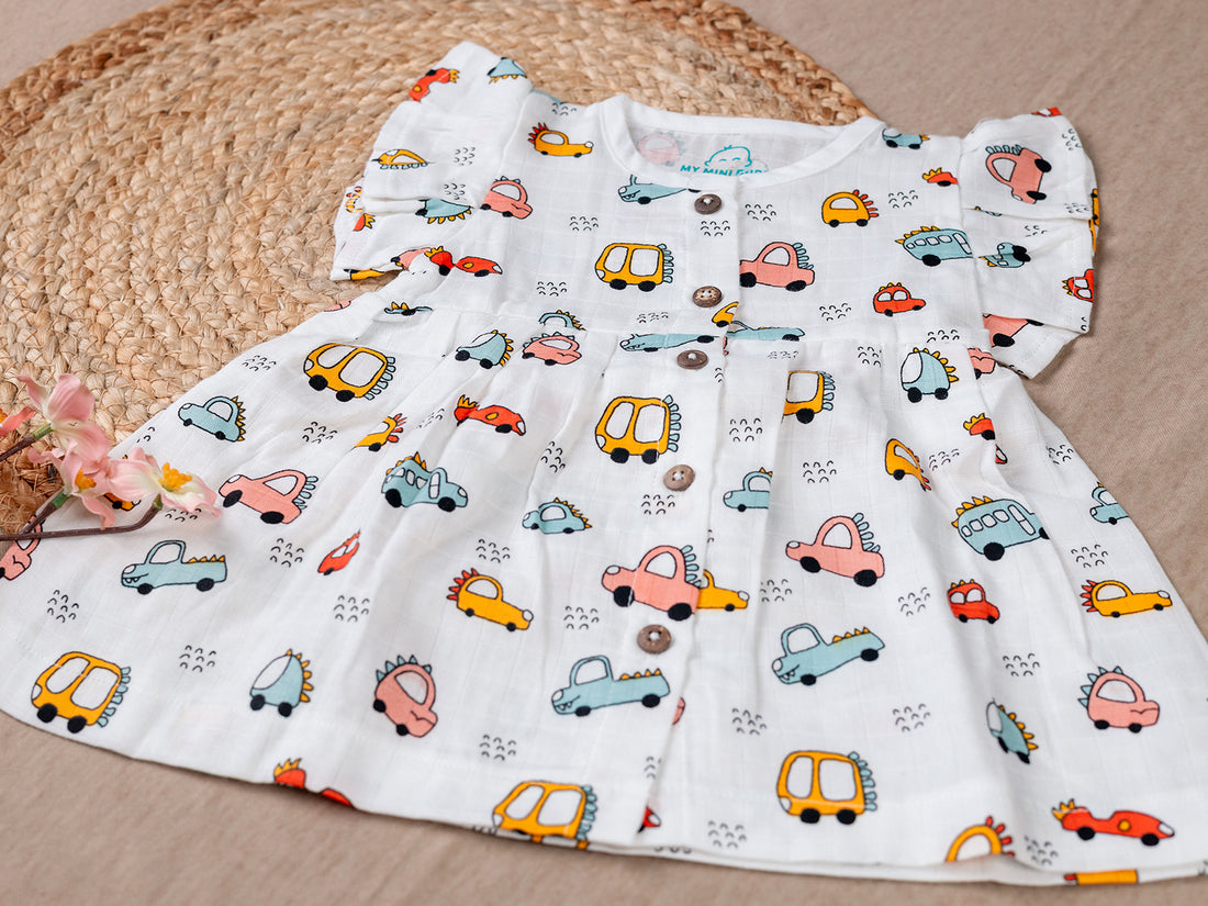 Adorable Cartoon Vehicles Frock
