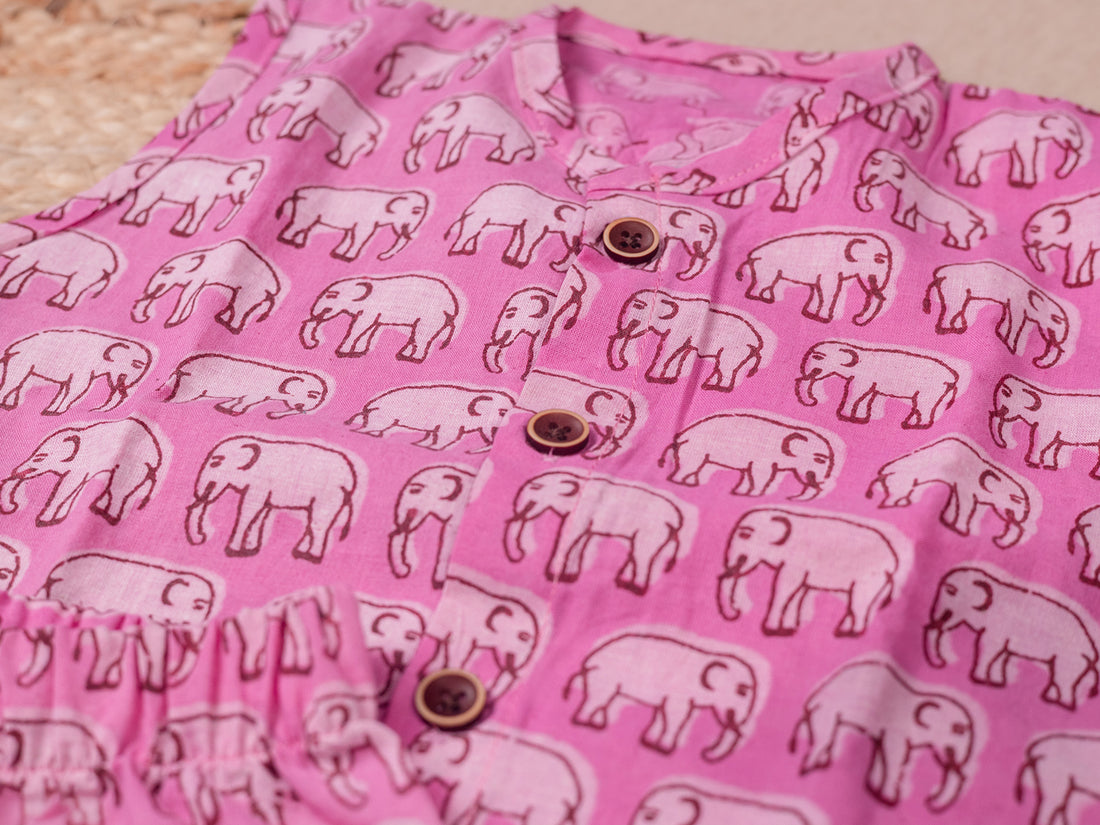 Charming Purple Elephant Print Cotton Jabla Set