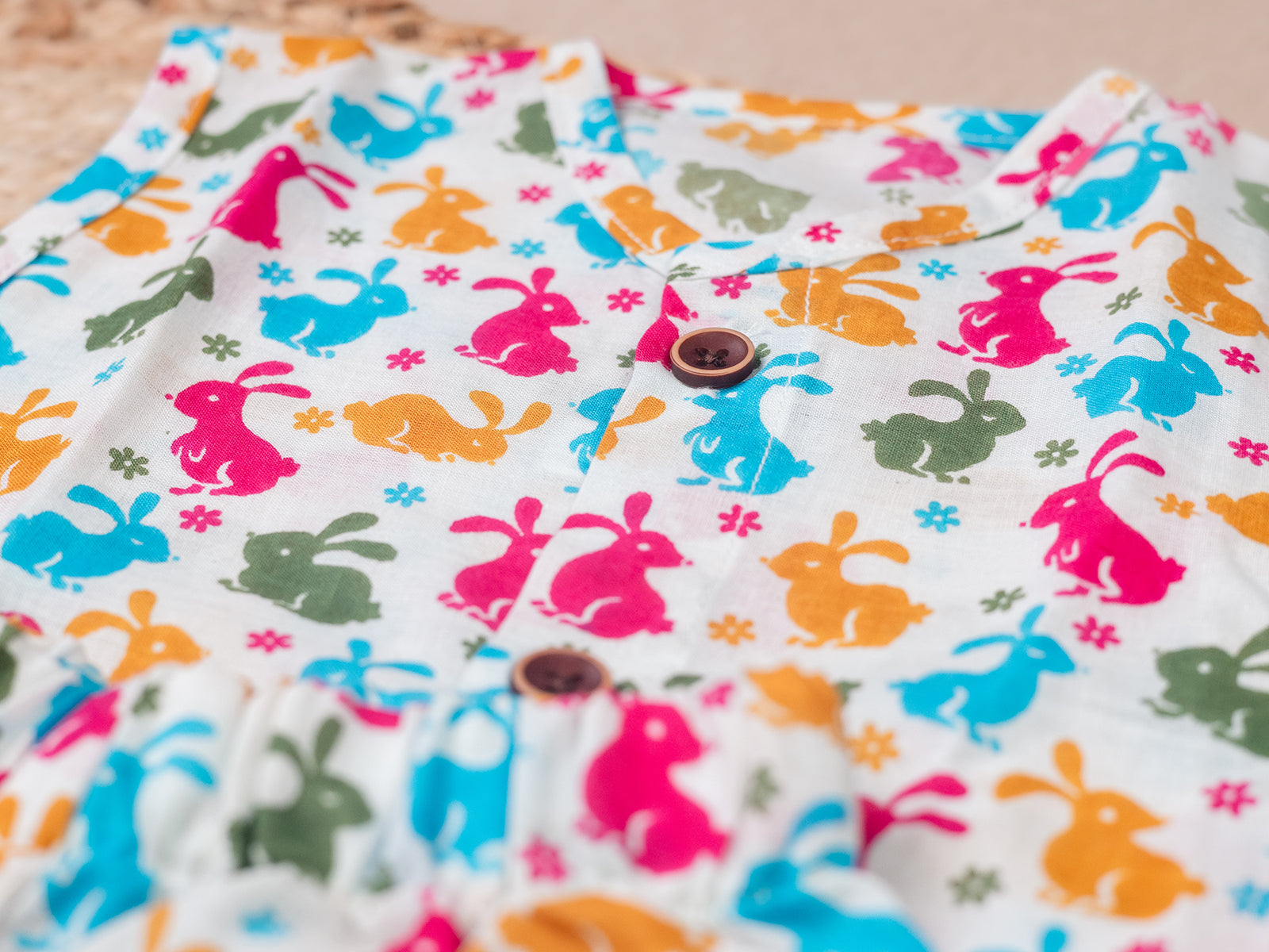 Playful Bunny Print Cotton Jabla Shorts Set