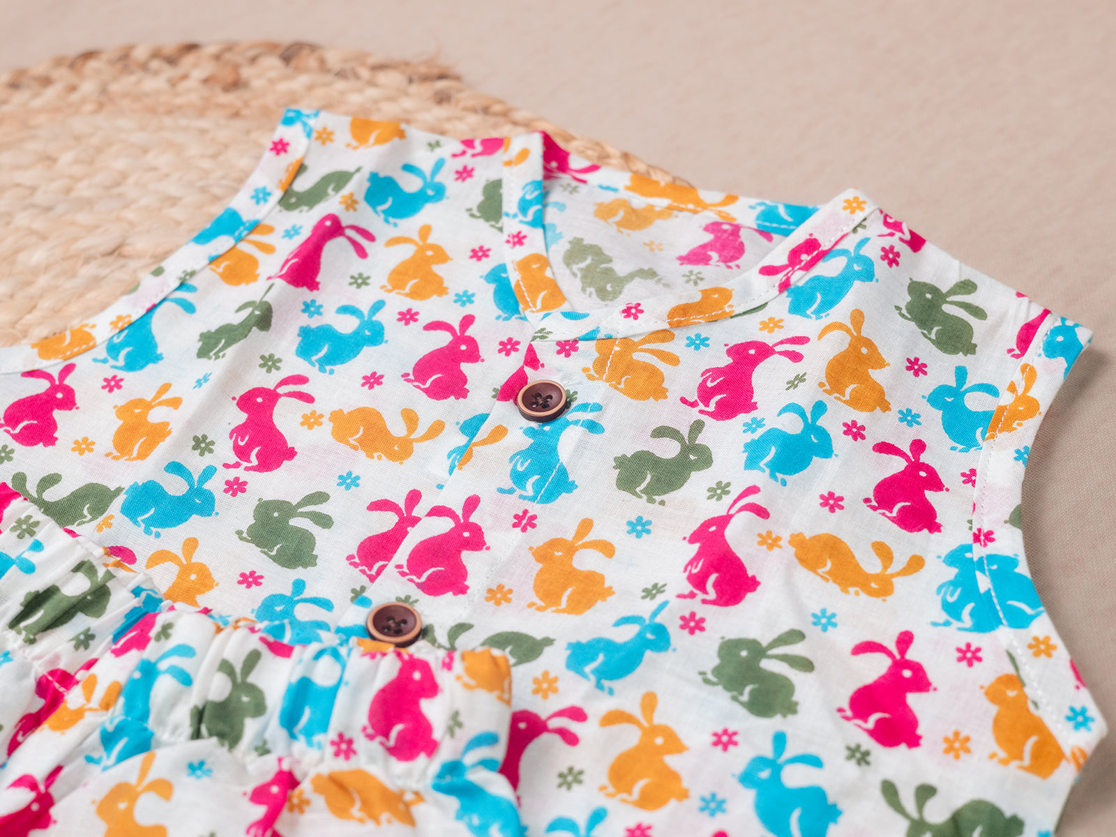 Playful Bunny Print Cotton Jabla Shorts Set