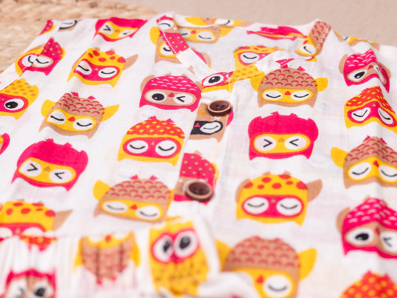 Adorable Owl Print Cotton Jabla Shorts Set