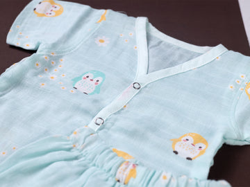 Owl Print Soft Cotton Muslin Night Suit Set