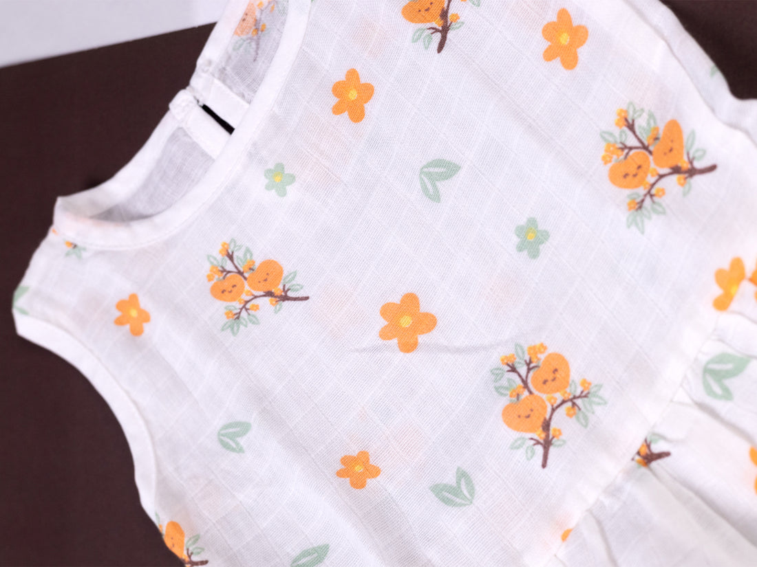 Orange Tree Sleeveless Button Frock