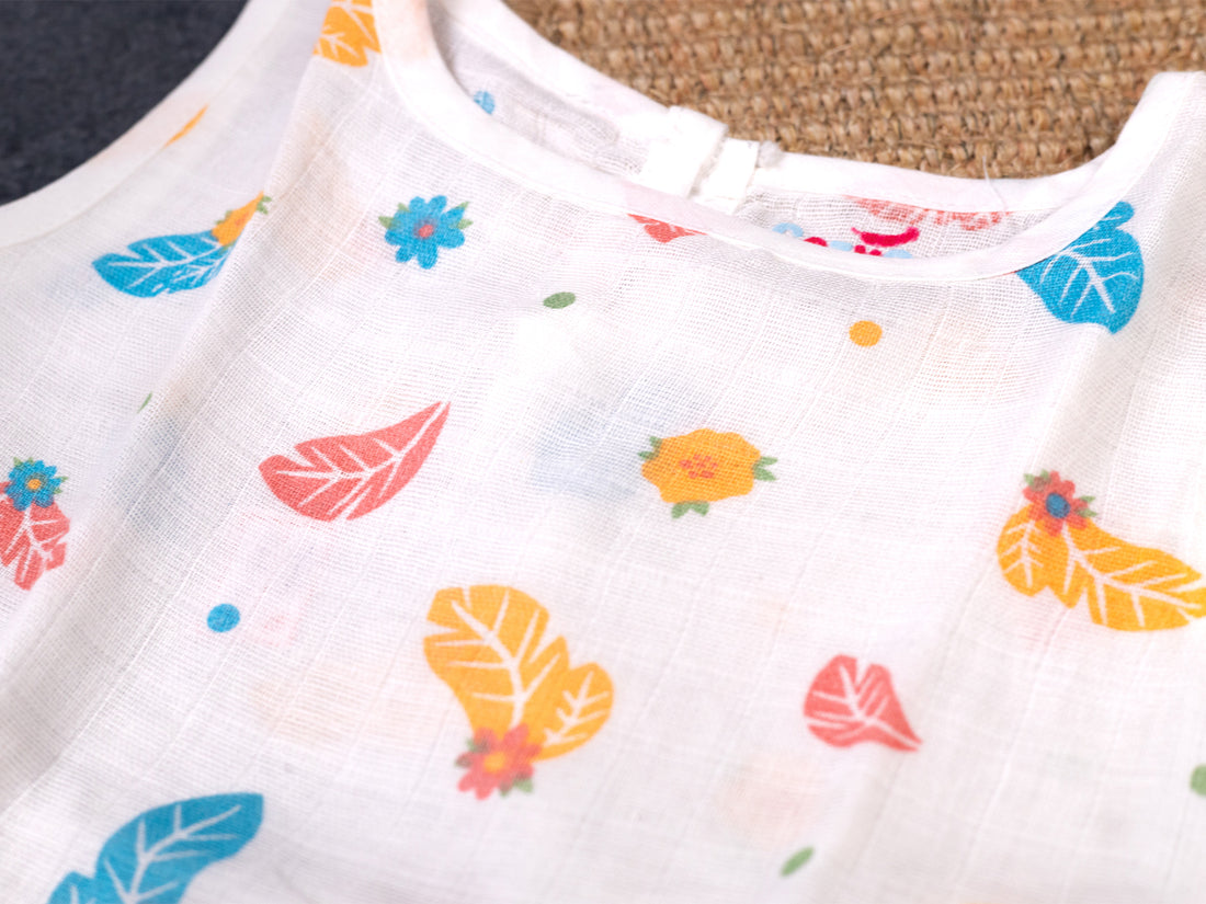 Leaf pattern-Sleeveless Button Frock