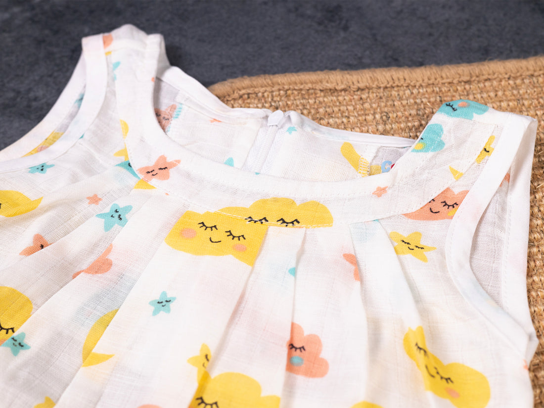 Clouds & smiling moons - Sleeveless Frocks