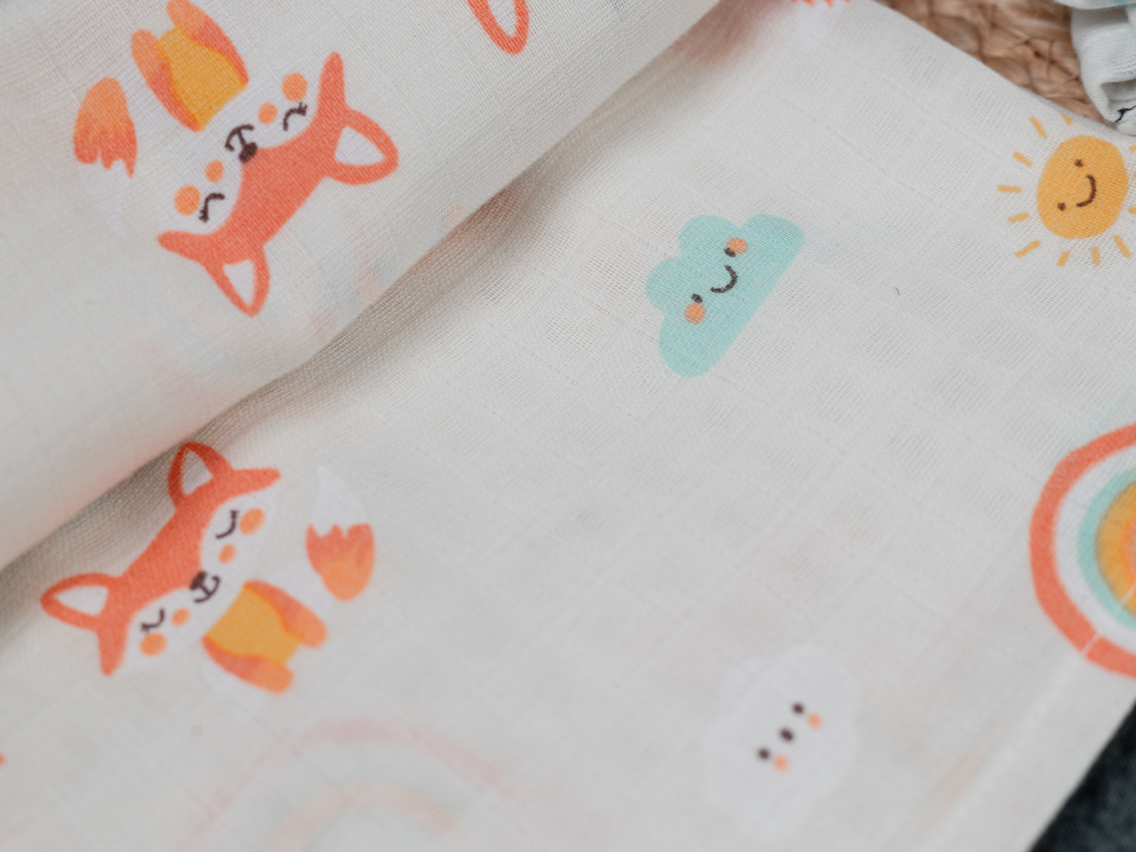 Woodland Rainbow Fox - Premium Cotton Muslin Towels (75 cm x 150 cm)