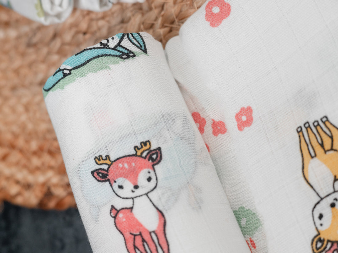 Animal & Floral Print (100cm x 100cm) - Premium Cotton Muslin Swaddle Blanket