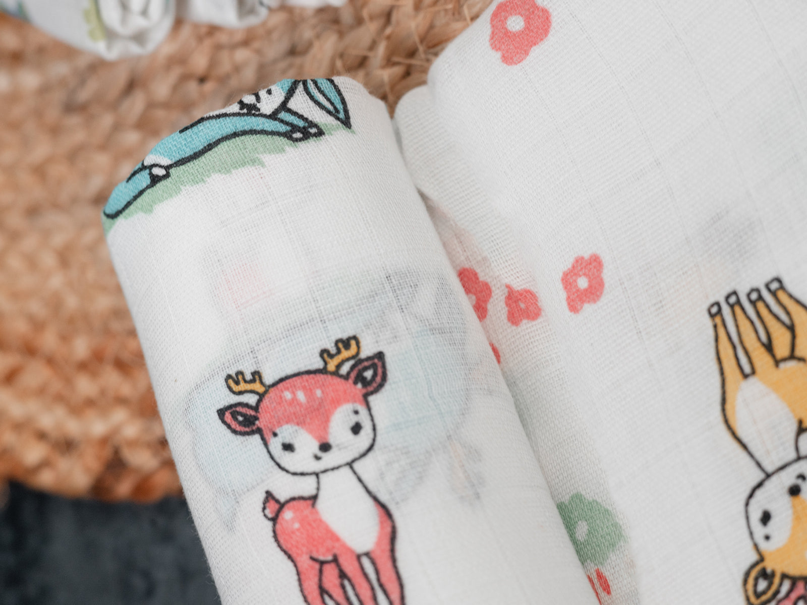 Animal & Floral Print (100cm x 100cm) - Premium Cotton Muslin Swaddle Blanket