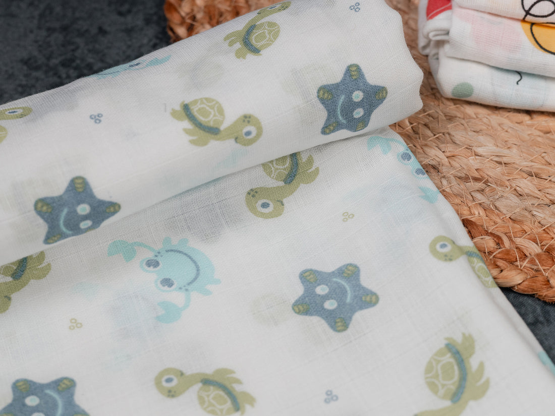 Ocean Friends Print  Premium Cotton Muslin Towels (75 cm x 150 cm)