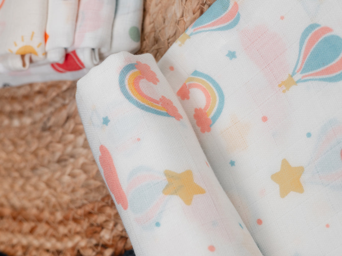 Dreamy Sky Print -  Premium Cotton Muslin Towels (75 cm x 150 cm)